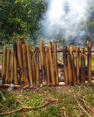 lemmang Which is burnt in it black glutinous rice wrapped in bamboo strips