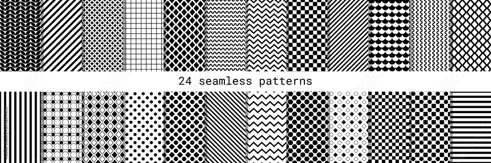Poster 24 seamless black and white repeat pattern design,