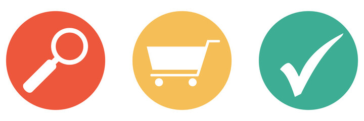 Bunter Banner mit 3 Buttons: Einkaufen und bestellen online