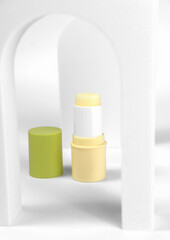 eye moisturizing stick for age defying and anti wrinkle care. beauty treatment stick. cosmrtic product in unbranded container.