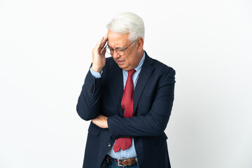 Middle age Brazilian business man isolated on white background with headache