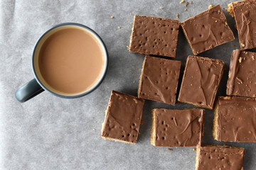 Chocolate caramel rice crispy treats.	

