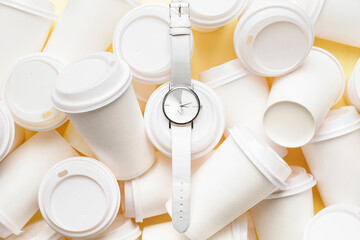 Wrist watch with coffee cups, top view
