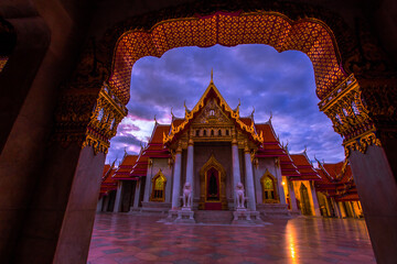 Fototapeta premium Background of an important tourist attraction in Thailand, Landmark in Bangkok (Wat Benchamabophit Dusitvanaram Rajawarawiharn - MarTemple), tourists all over the world always come to see the beauty