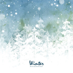 Winter christmas card of pine forest silhouette snowy