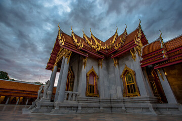 Naklejka premium Background of an important tourist attraction in Thailand, Landmark in Bangkok (Wat Benchamabophit Dusitvanaram Rajawarawiharn - MarTemple), tourists all over the world always come to see the beauty