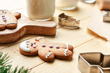 Gingerbread cookie on wooden table