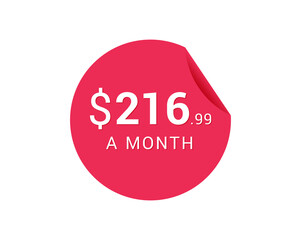 Monthly $216.99 US Dollars icon, $216.99 a Month tag