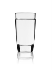 Shot of vodka on a white background with reflection