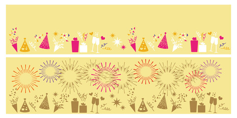 New year concept, New year illustration decoration with festive party elements. Vector illustration. 新年フェステイバルイラスト、パーティイラスト、カウントダウンイラスト