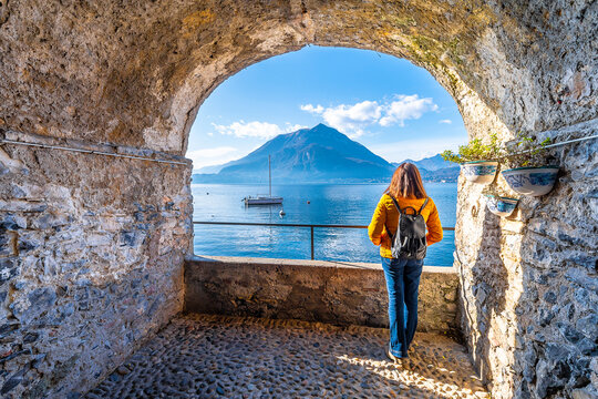Varenna Town historical street view in Italy
