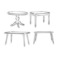 set of hand drawn tables, vector illustration. table vector sketch illustration