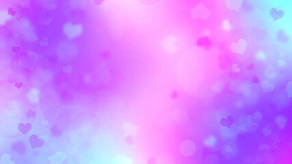 Soft blurred purple, blue and pink background with hearts and circles. Valentines day bokeh background