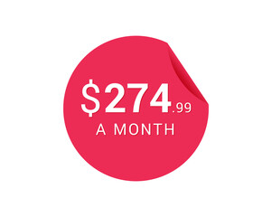 Monthly $274.99 US Dollars icon, $274.99 a Month tag
