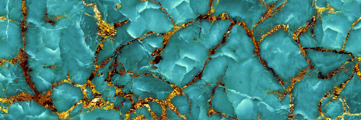 Luxurious Aqua Tone onyx marble with golden veins high resolution, Turquoise Green marble, polished...