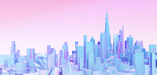 abstract city in pink blue tones