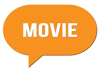 MOVIE text written in an orange speech bubble