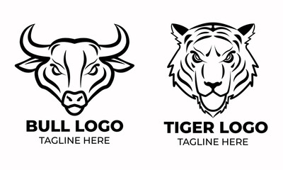 White black Bull and tiger angry logo design