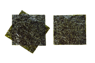 Crispy nori seaweed isolated on white background. Japanese food nori. Dry seaweed sheets.