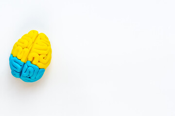 Top view of human brain made of clay. Mental health concept