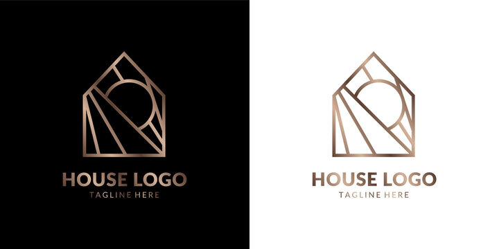 minimalist and elegant abstract line art house with moon or sun logo for real estate, construction, interior, exterior home decoration