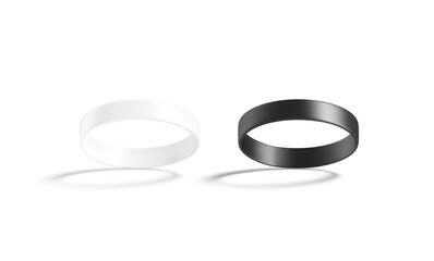 Blank black and white silicone wristband mockup set, no gravity