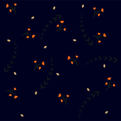 vector pattern, bright flowers on a dark background