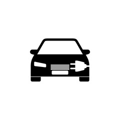Electric car icon. Electrical plug in automobile silhouette icon isolated on white background