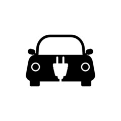 Electric car icon. Electrical plug in automobile silhouette icon isolated on white background