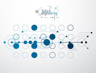 Engineering technological vector wallpaper made with circles and lines. Modern geometric composition can be used as template and layout. Abstract technical background.