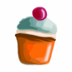 Isolated colourful illustration of little cake in cartoon abstract style