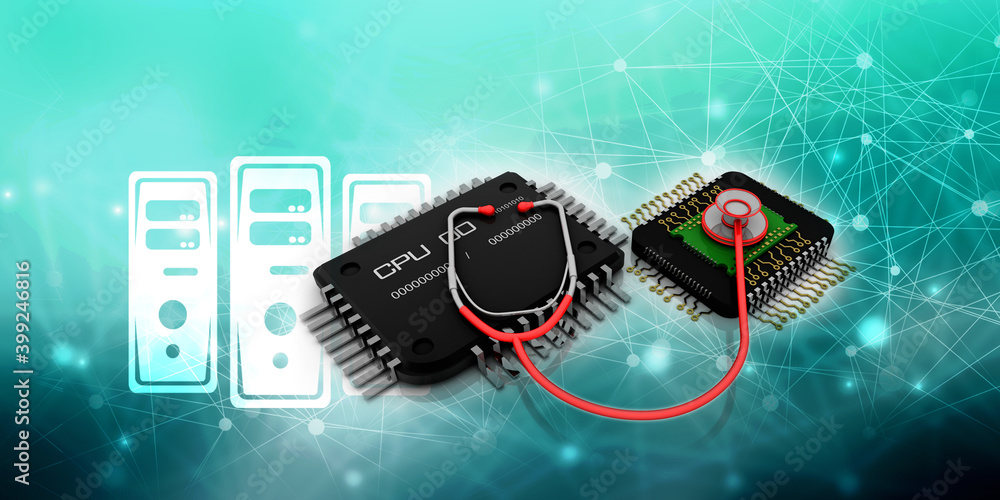 Poster 3d rendering stethoscope protected microchips