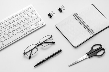 Flat lay office table desk - workplace with laptop and office supplies