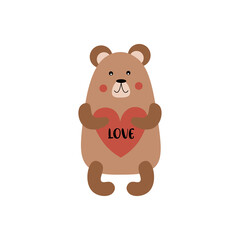 Naklejka premium Kids cartoon illustration of a cute baby bear. Valentine's day. Baby valentine. Baby shower. Love.