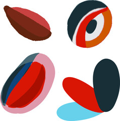 Isolated abstract modern oval shapes in light dark blue red and yellow brown colours. Vector illustration