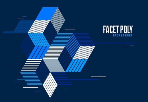 Polygonal low poly vector abstract design, artistic retro style background for ads or prints, cover or poster, banner or card. Linear 3D triangles and cubes elements.