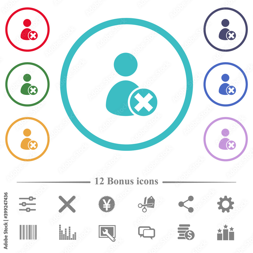 Poster cancel user account flat color icons in circle shape outlines