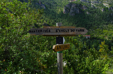 Hiking, Saint-Chély-du-Tarn village, Sainte-Énimie, Lozère,  Occitanie, France