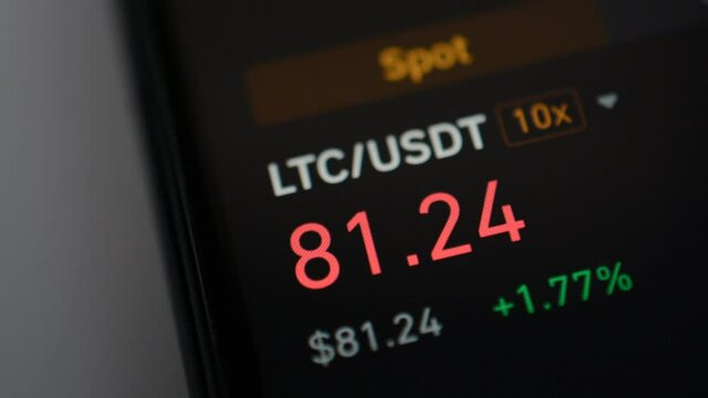Cryptocurrency Litecoin current price close up