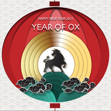 Vector illustration In Paper Cut style Happy New Year 2021 Year Of Ox