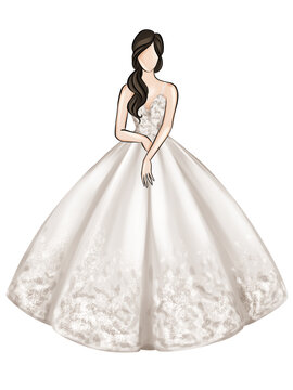 Beautuiful white wedding dress model fashion sketch