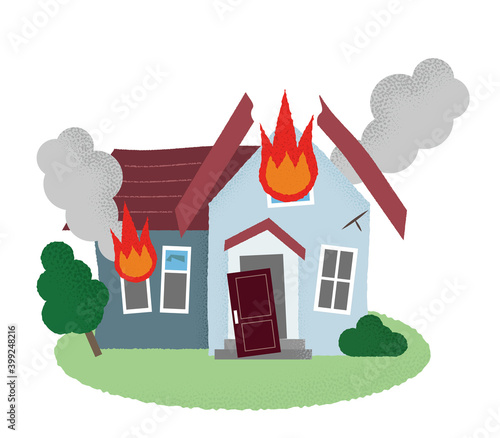 火災に遭う住宅のベクターイラスト Wall Mural Wallpaper Murals Icim