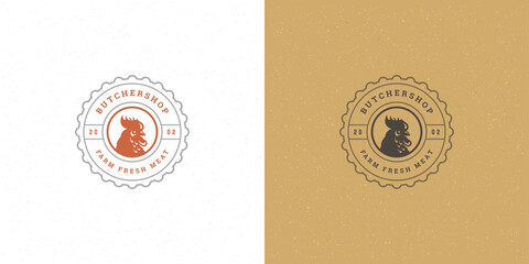 Butcher shop logo vector illustration rooster head silhouette good for poultry farm or restaurant badge © provectors