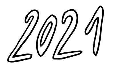 Hand drawn 2021 year number. Handwritten isolated lettering text. Design element for New Year banner, poster, invitation, greeting card.