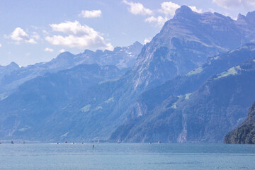 sunny day in Brunnen at Lake Uri in the Swiss Alps