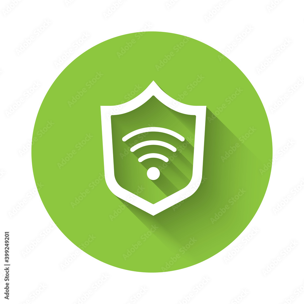 Poster white shield with wifi wireless internet network symbol icon isolated with long shadow. protection s