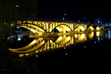Castle, Bridge, rivers, nights, night view, lighting, light, tourism, Jinju Castle