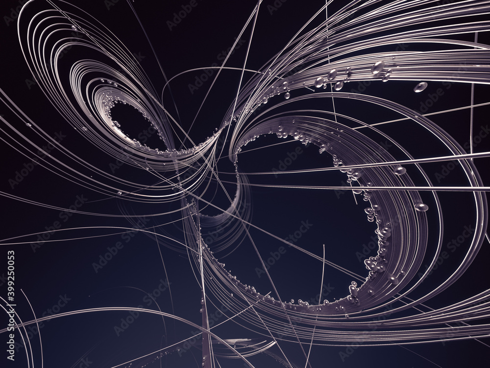 Poster Weave luxury silver lines with shiny beads. Astract composition. 3d rendering