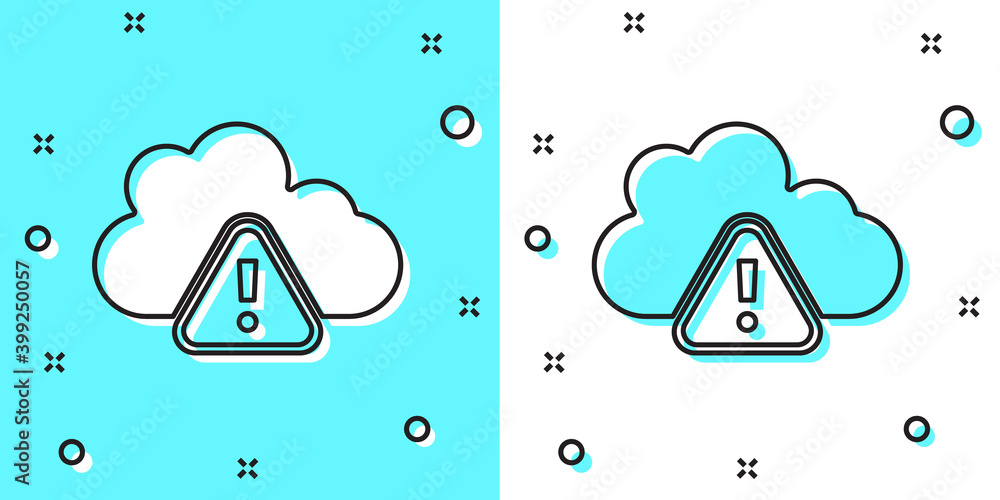 Poster black line storm warning icon isolated on green and white background. exclamation mark in triangle s