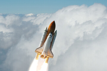 Dramatic rocket launch.  The elements of this image furnished by NASA.
